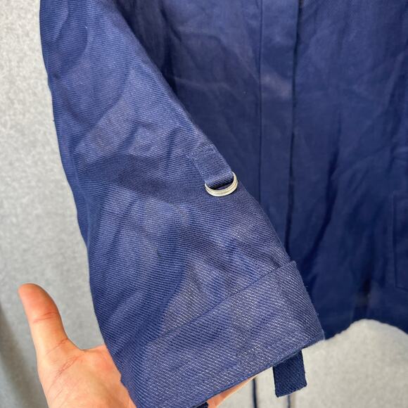 Chico's Short Linen Utility Jacket Womens Size 3 Navy Blue Snap Front 3/4 Sleeve - Picture 6 of 14